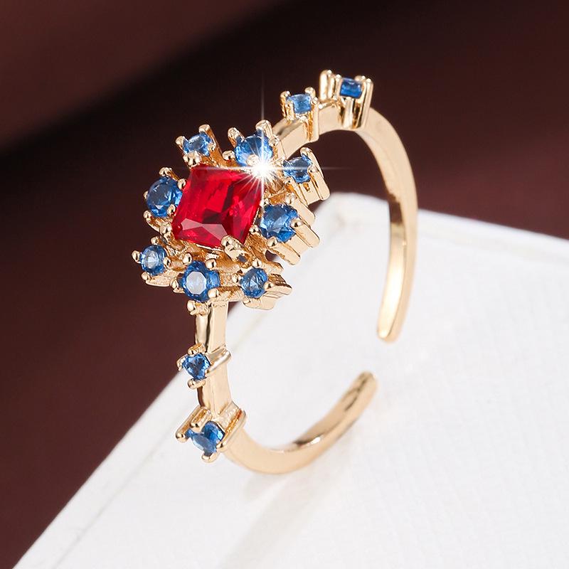 Pastoral Geometric Zirconia Flower Open Ring - Elegant Copper Women's Jewelry