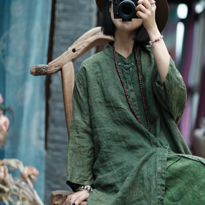 Johnature Fashion Print Chinese Style Shirt Spring Summer Woman Collar Casual Vintage Long Sleeve Shirt