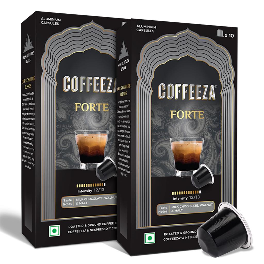 Coffeeza Forte Aluminium Kaffeekapseln, Intensität - 12/10 - Kaffeekapseln, Packung mit 2, 20 Kapseln