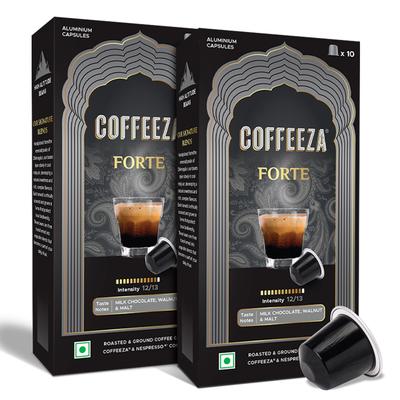 Coffeeza Forte Aluminium Kaffeekapseln, Intensität - 12/10 - Kaffeekapseln, Packung mit 2, 20 Kapseln