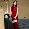 Red Sleeveless National Style New Chinese Daily Suzhou Long Cheongsam Improved Young 1011 New Women's High Sense