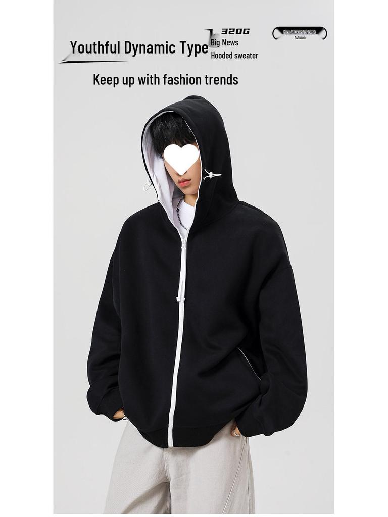 Men's Retro Colorblock Loose Fit Autumn Hoodie Cardigan