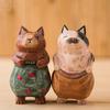 Handgefertigte Niedliche Katze Holzschnitzerei Ornamente, Bemalte Holzkatzenfiguren, Holz Niedliche Katze Desktop Dekoration, Glückskatze Skulptur