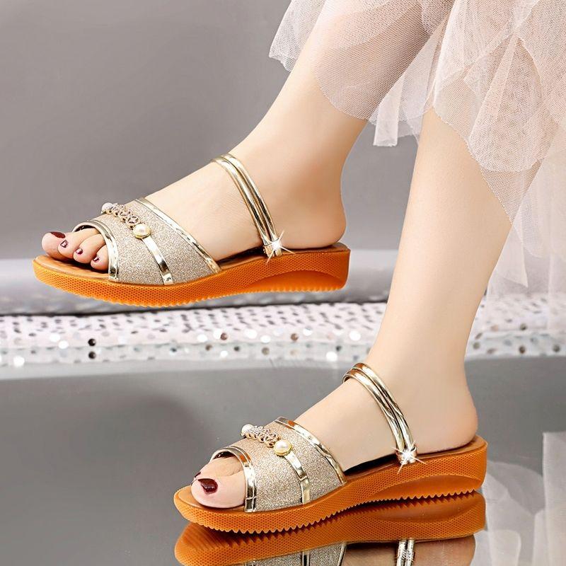 Woman Shoes Open Toe Platform Beach Sandals for Women Pearl Luxury Summer Wholesale 2025 Trending New Breathable Fashion Casual