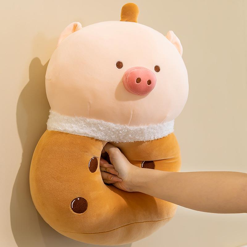 New Bubble Tea Pig Plush Toy Soft Cute Dog Doll Girl Gift