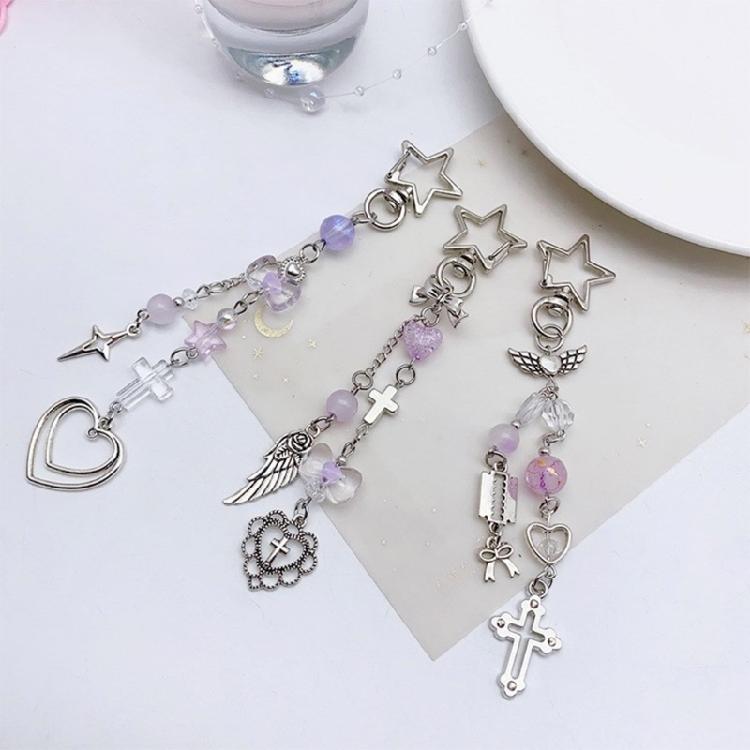 Sweet Cross Heart Bead Keychain Hanging Decorations Keyring Hanging Ornament
