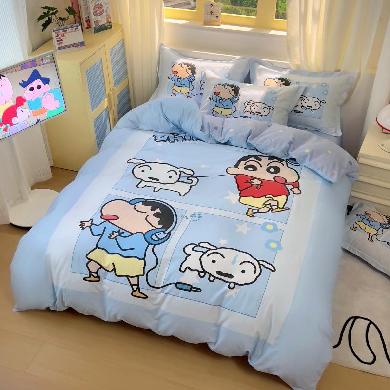 Cartoon Boys Shin-chan Single Bed Quilt Cove with Pillowcase, Bedding Set 2pcs for Kids Boys,Soft Microfiber Duvet Cover Set