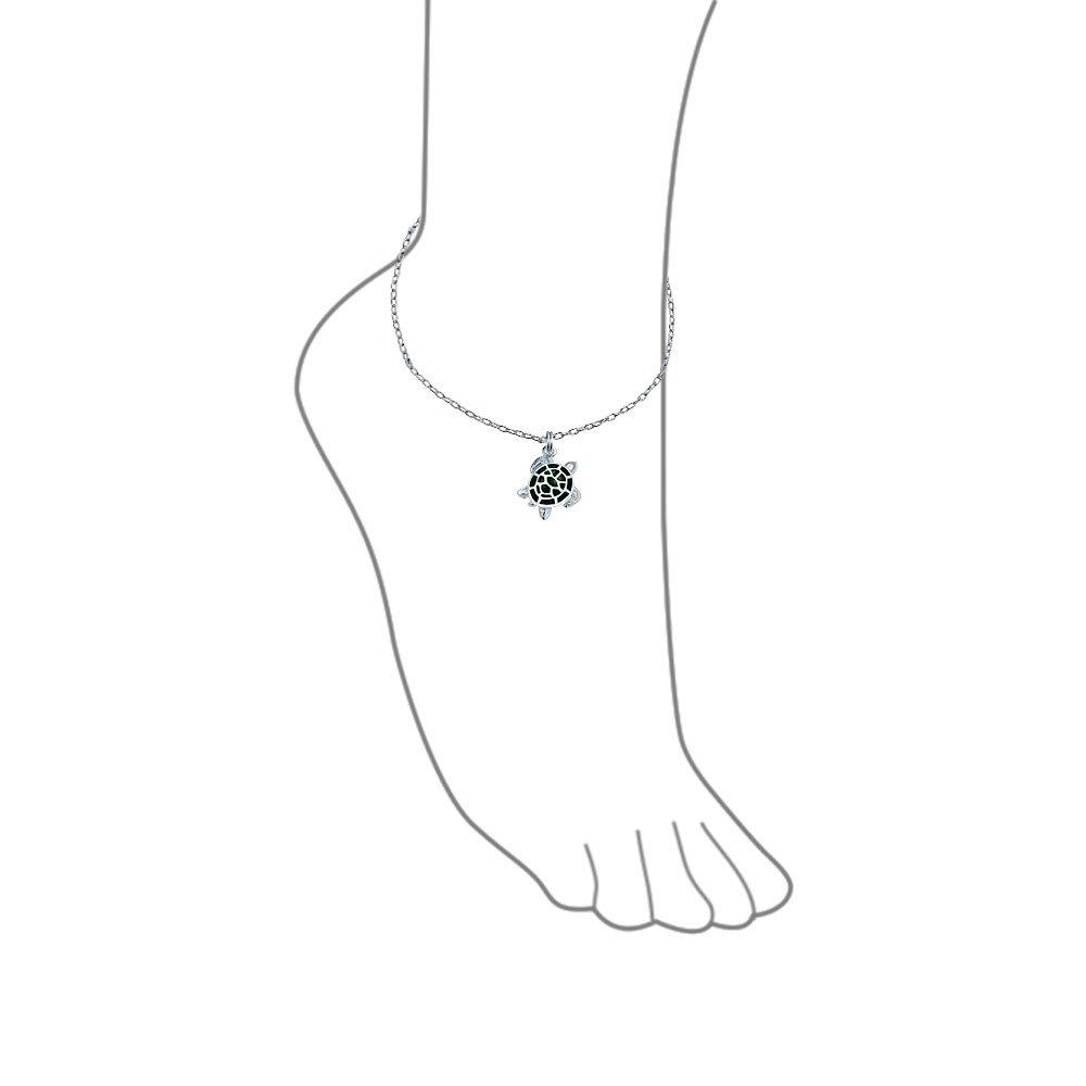Hawaii Tropical Beach Vacation Nautical Dangle Charm Sea Green Enamel Turtle Anklet Link Ankle Bracelet for 925 Sterling Silver Inches [Bling Jewelry]