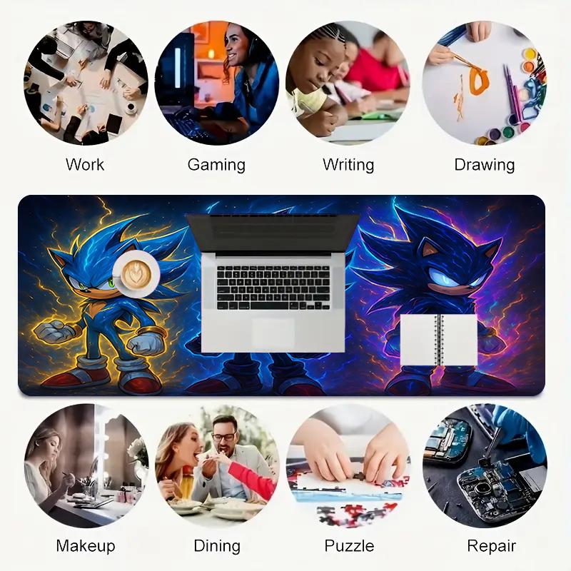 1Pc Sonic Hedgehog Artwork Gaming Mouse Pad Keyboard Desk Mat Non-slip Rubber Lock Edge Waterproof Computer Mousepad for Office Home Decor S1522