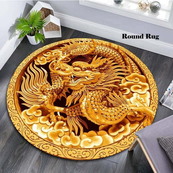 Cute Dragon Round Carpet Adult Kids Game Carpet Cartoon Dragon Round Rugs for Living Room Computer Desk and Chair Floor Mat