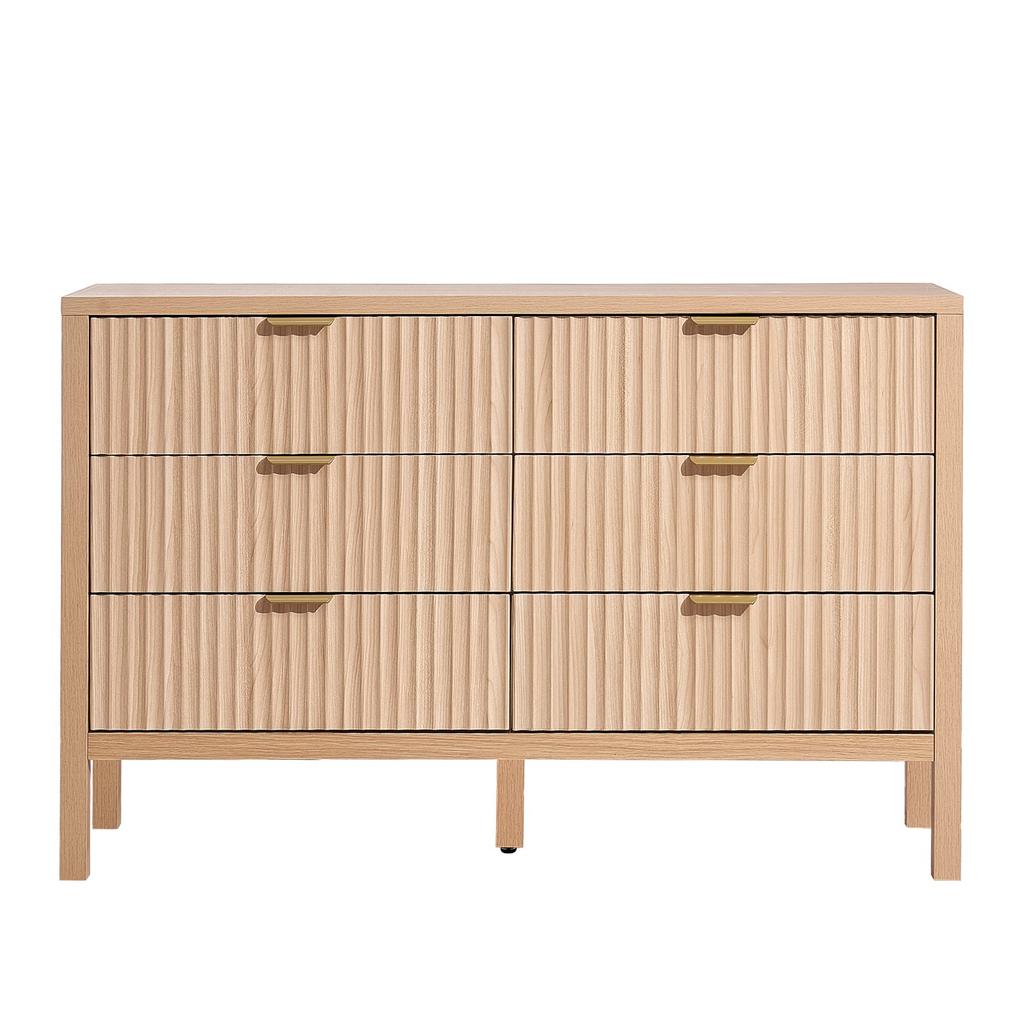 VEVOR 6 Fluted Drawer Dresser, Wooden Chest of Drawers with Sliding & Anti-tip Device, Modern Minimalist Dresser Chest