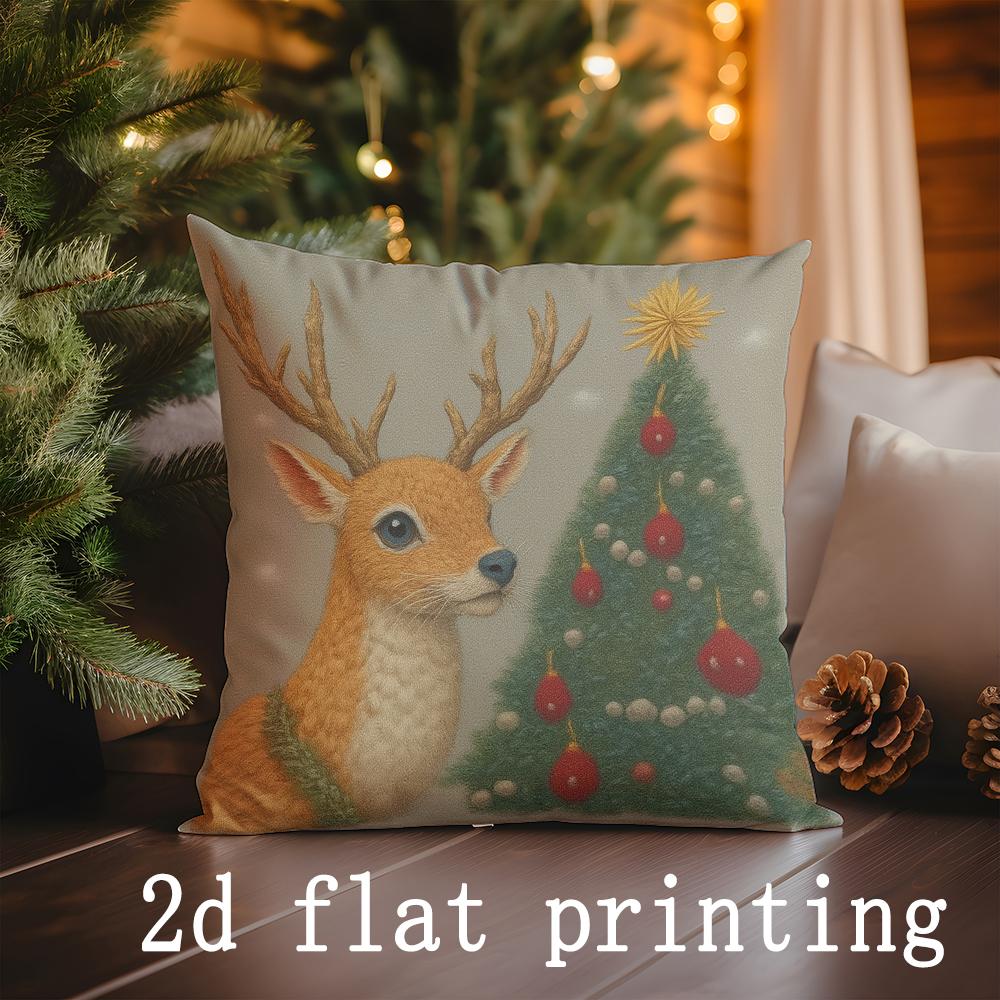 Home Decor Christmas-themed Cushion Covers with Cute Animals Pattern Cushion Cover Suitable for Sofa Bedroom Car Pillow Cover