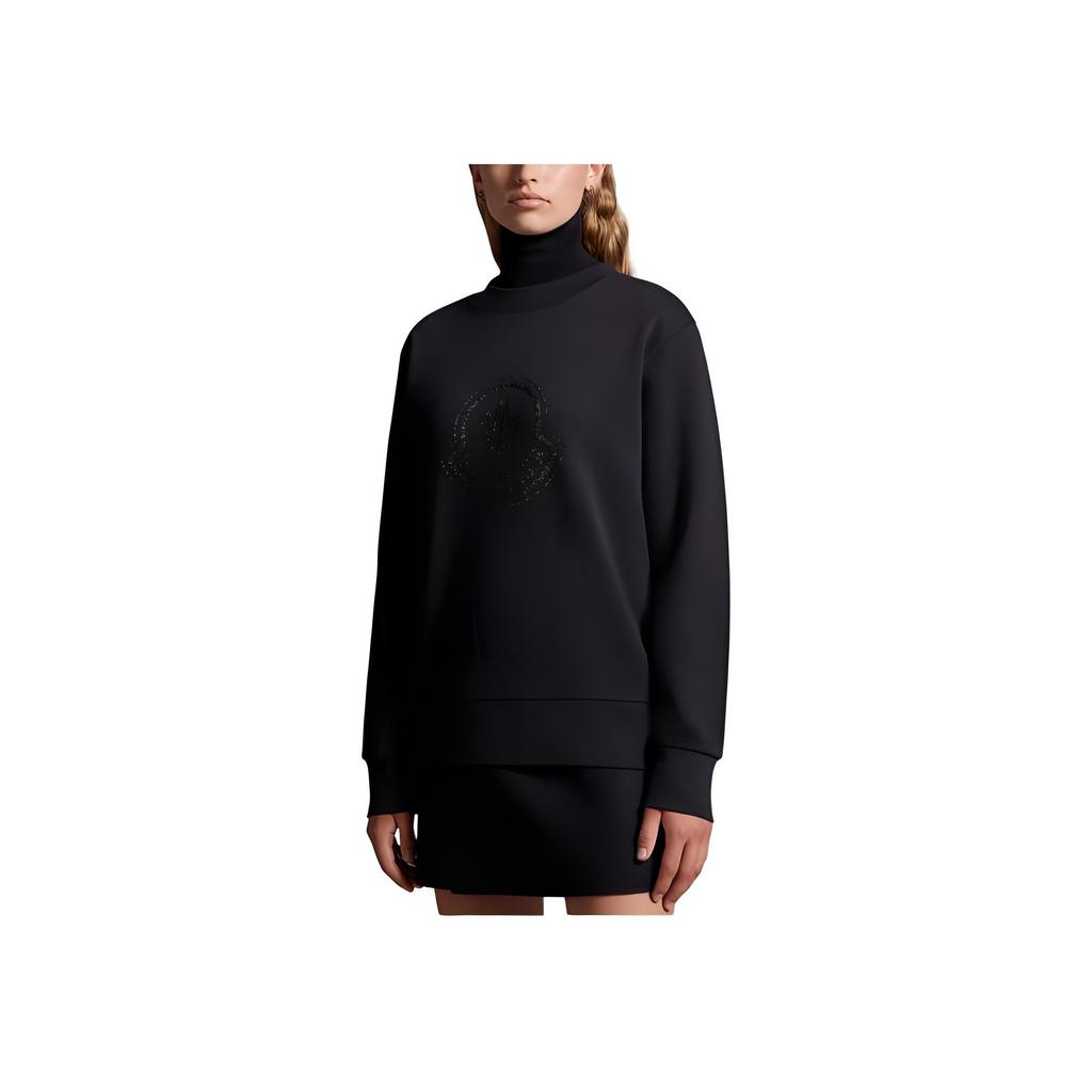 Moncler Crystal Rhinestone Pattern Round Neck Loose Sweatshirt Women sweatshirt Black I20938G00053899TR999