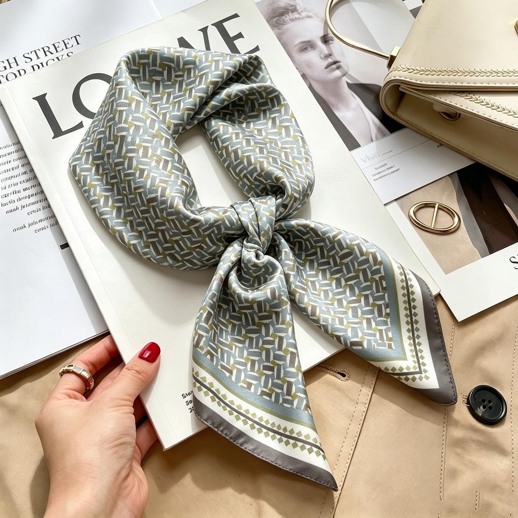 Autumn and winter Maillard cashew square scarf silk scarf women's shirt versatile neck small scarf tied hair decorative scarf