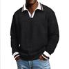Men's Long,sleeved Color,blocked Pullover, Men's Lapel Corduroy Long,sleeved Top