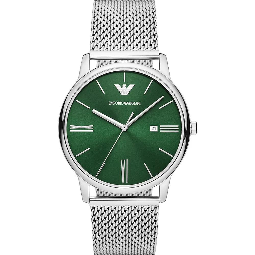 Мужские кварцевые часы Emporio Armani Минималистичные Зеленые из Нержавеющей Стали с Сетчатым Браслетом AR11578 зелёный
