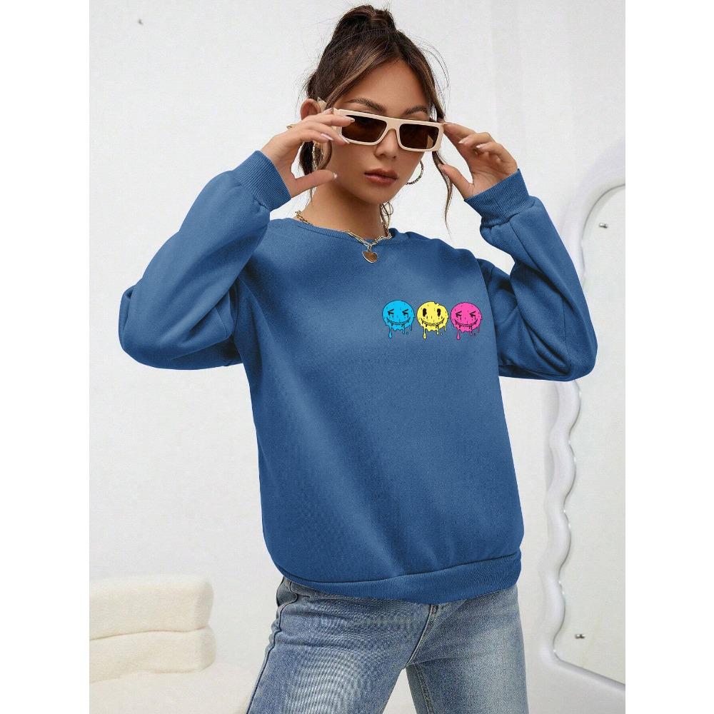 Zabawna bluza damska z nadrukiem uśmiechniętej twarzy jesienna S-4XL dres proste wygodne topy codzienne ciepłe ubrania kobiety