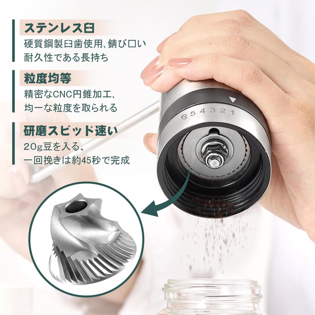 VKCHEF Coffee Hand Grinding Coffee Coffee Stainless Steel Coffee Adjustable Coffee Camping 6 Degree Coffee Bean Coffee Home Outdoor Storage Easy To