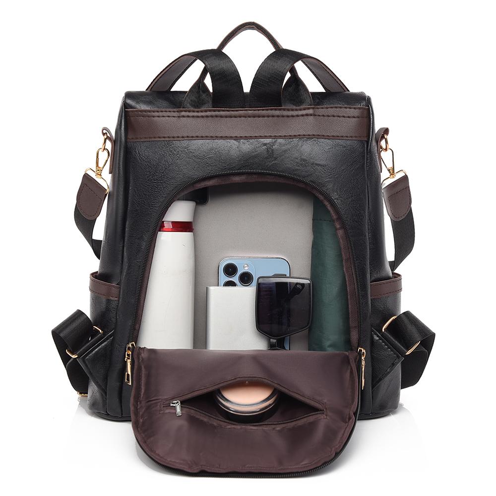 Anti-theft Backpack Women's PU Backpack Large Capacity Lightweight Travel Bag Student Schoolbag