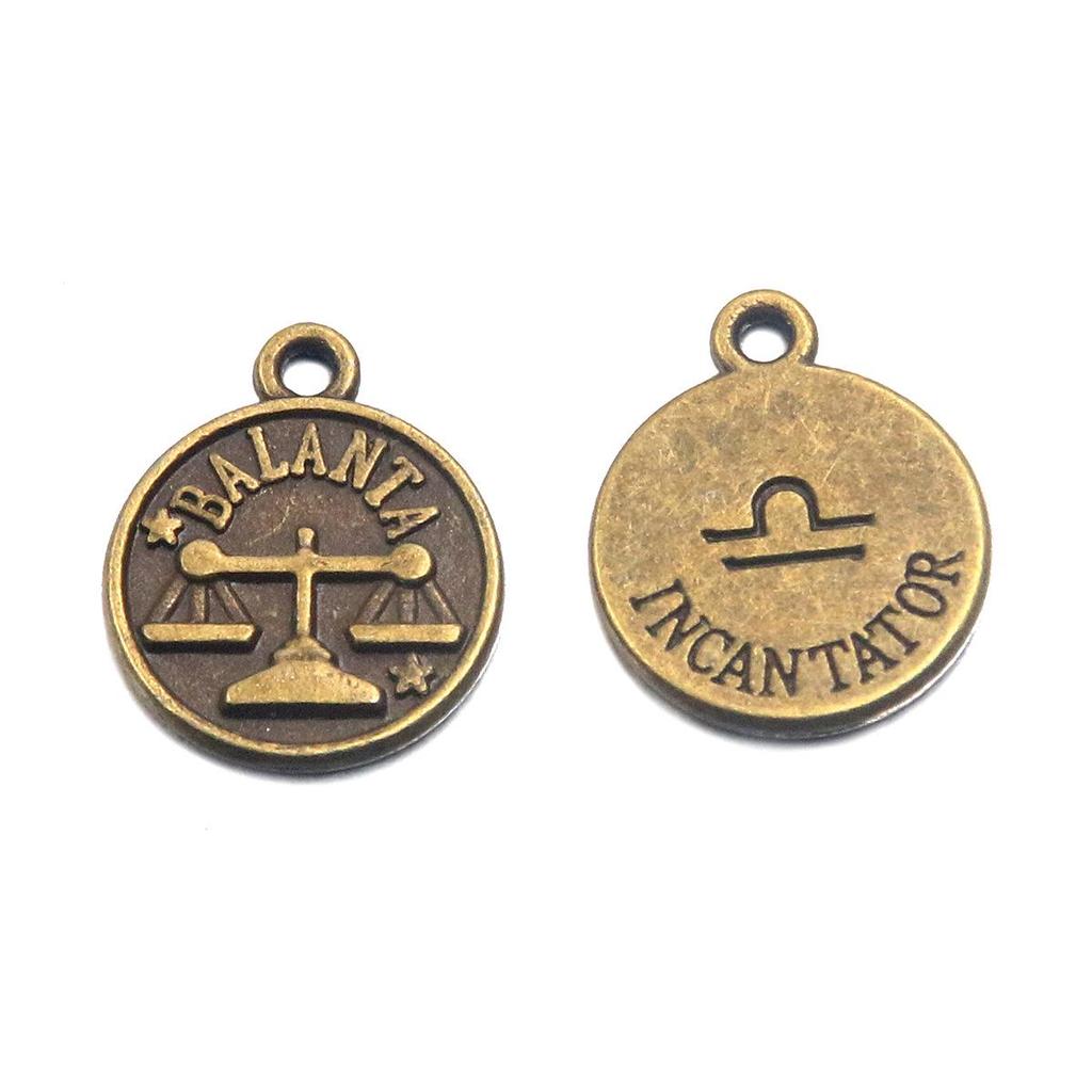 12x15mm Round Zodiac Constellation Pendant: Retro Symbol Alloy Jewelry for DIY Bracelets & Keychains