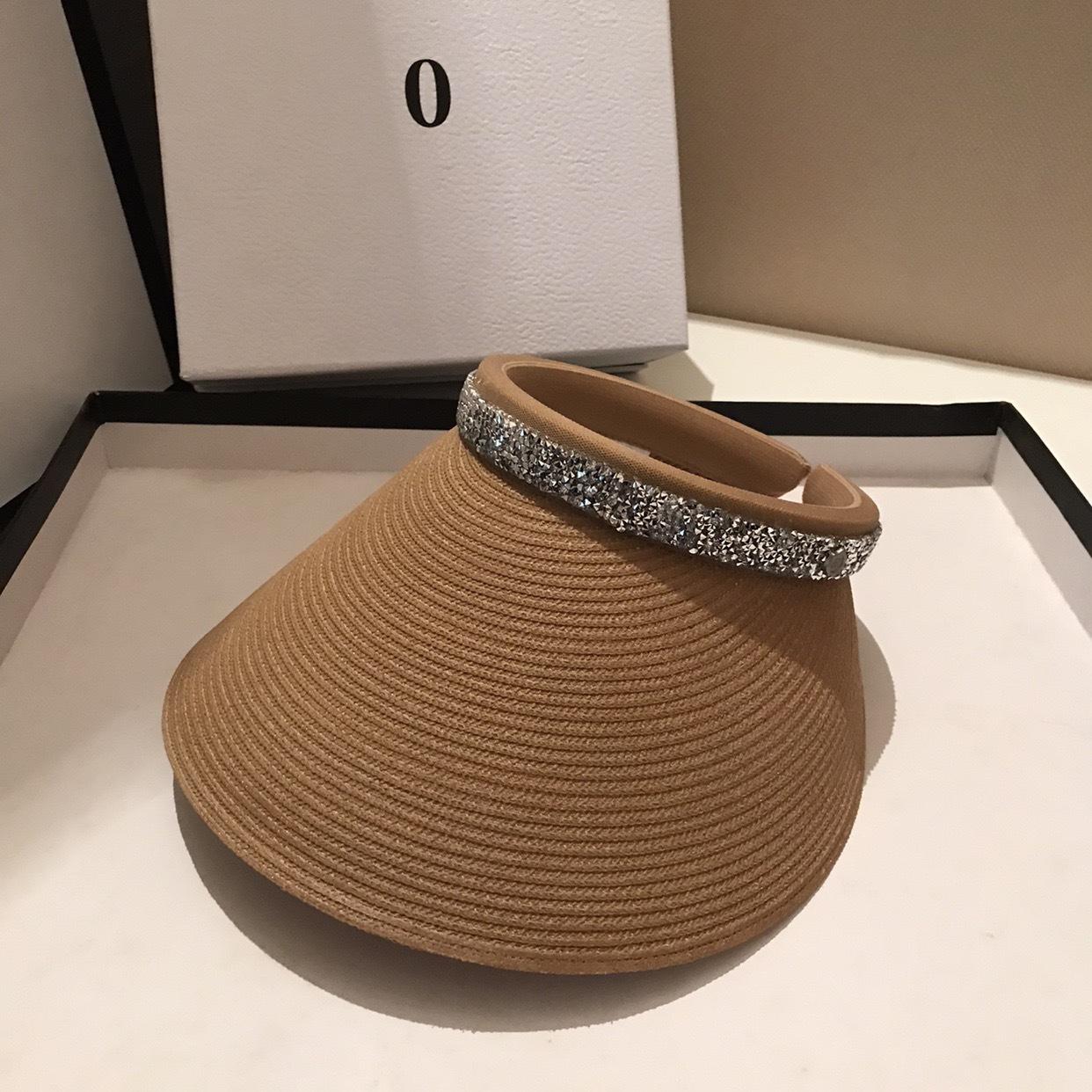 Летняя пустая шляпа-цилиндр со стразами, солнцезащитная, из Тайваня, ПП, плетеная, легкая кепка для путешествий на открытом воздухе One size fits all