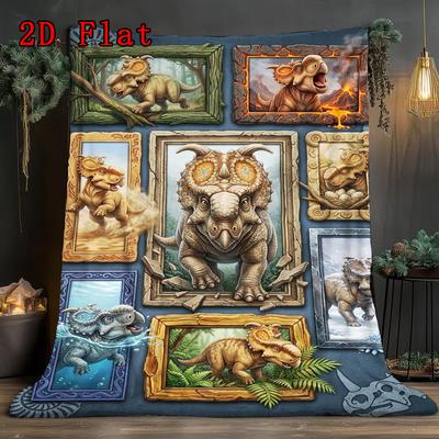 Triceratops Evolution 2D Flat Pattern Flannel Blanket, High Quality All Seasons, Home Decor, Warmth and Comfort, Perfect for Christmas Gifts.