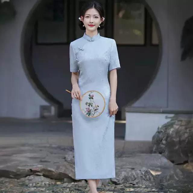 High-end silk cheongsam summer 1011 new jacquard new Chinese-style mulberry silk bride toast cheongsam dress