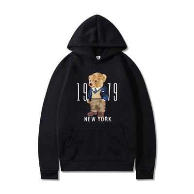 Spring and Autumn 2023 New Bear Pattern Printing Leisure Hooded Sweater Trend Coat for Men and Women