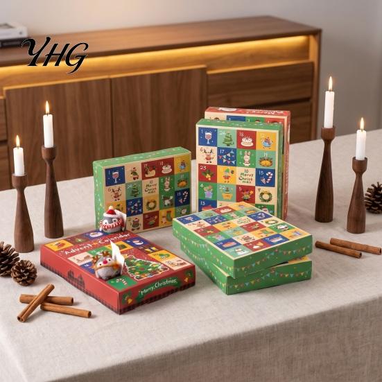 Weihnachts-Überraschungsspielzeug 5 Stück 24-Tage Adventskalender-Box, Leere Geschenkbox mit saisonalen Countdown-Ziehlaschen-Fenstern, Behälter, Feiertags-Partygeschenk