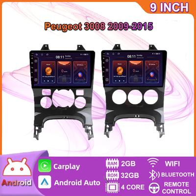 Android 2 Din autós multimédia lejátszó Peugeot 3008-hoz 2009-2015 Fejegység Sztereó Carplay GPS Navigáció BT WIFI 2+32GB