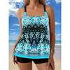 Women's Ethnic Print Square Neck Tankini Two-Piece Swimsuit