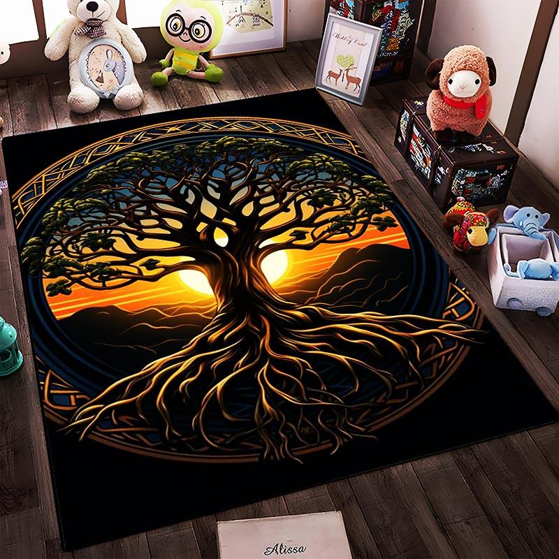 "Tree of Life Rug with Sunset Background, Celtic Style Home Decor" Suitable for use as an anti-slip for living room bedroom sofas