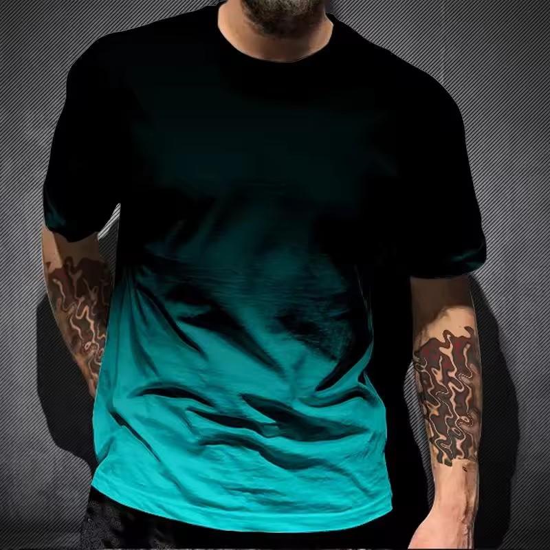 Simple Gradient T Shirts For Men Trend Summer Crew Neck Fashion 3D Printed Short Sleeve T-shirts Loose Casual Streetwear Tees