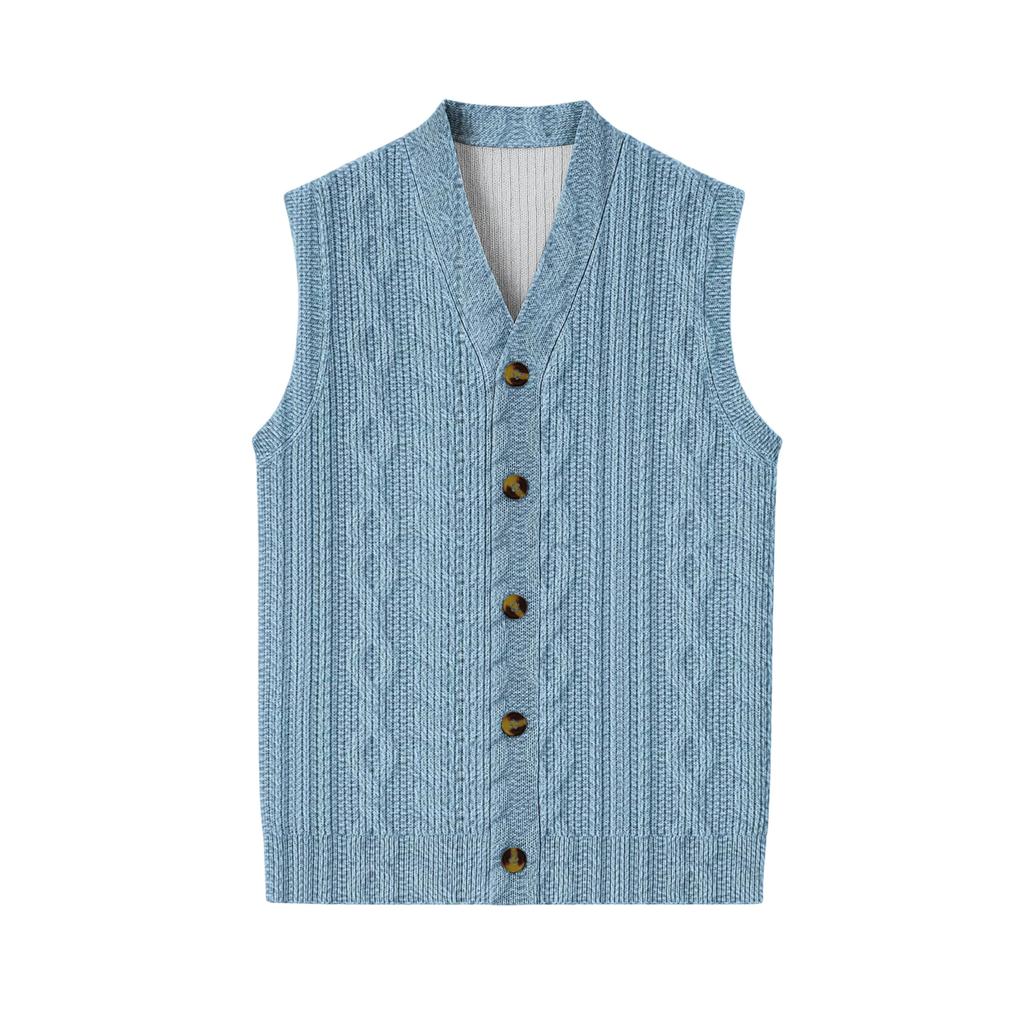 Men's V-Neck Sleeveless Knit Cardigan Vest