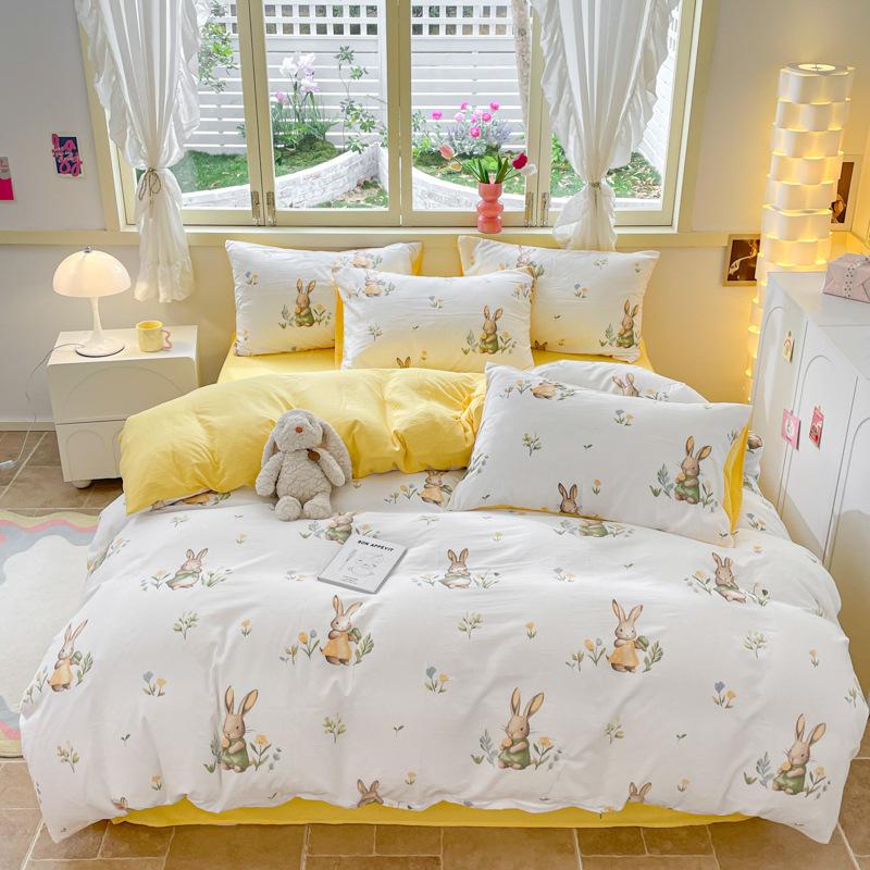 Girl Heart Fresh Small Floral Bedding Four-piece Set Washed Cotton Dormitory Bed Single Three-piece Set