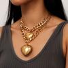 2 stuks/set Gouden Kleur Metaal Liefde Hart Hanger Kettingen voor Vrouwen Mannen Metaal Punk Choker Ketting Sieraden Cadeaus