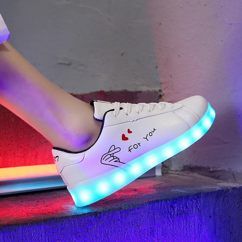 Maogu 2024 Adult Unisex Womens Mens Kid Luminous Sneakers Glowing USB Charge Boys LED Colorful Light-up Shoes Girls Footwear