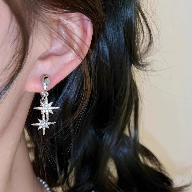 Wandelbare Stern-Ohrringe mit abnehmbarem Doppel-Anhänger Stilvolle Funkelnde Zirkon-Ohr-Accessoires für Damen
