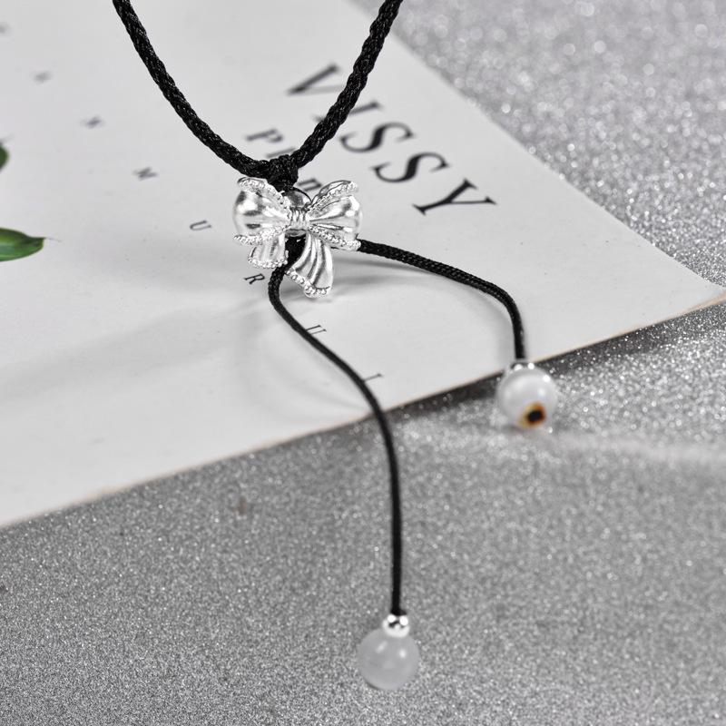 Sterling Silver Bowknot Princess Necklace - DIY Women's Creative Gift for Qixi Valentine's Day