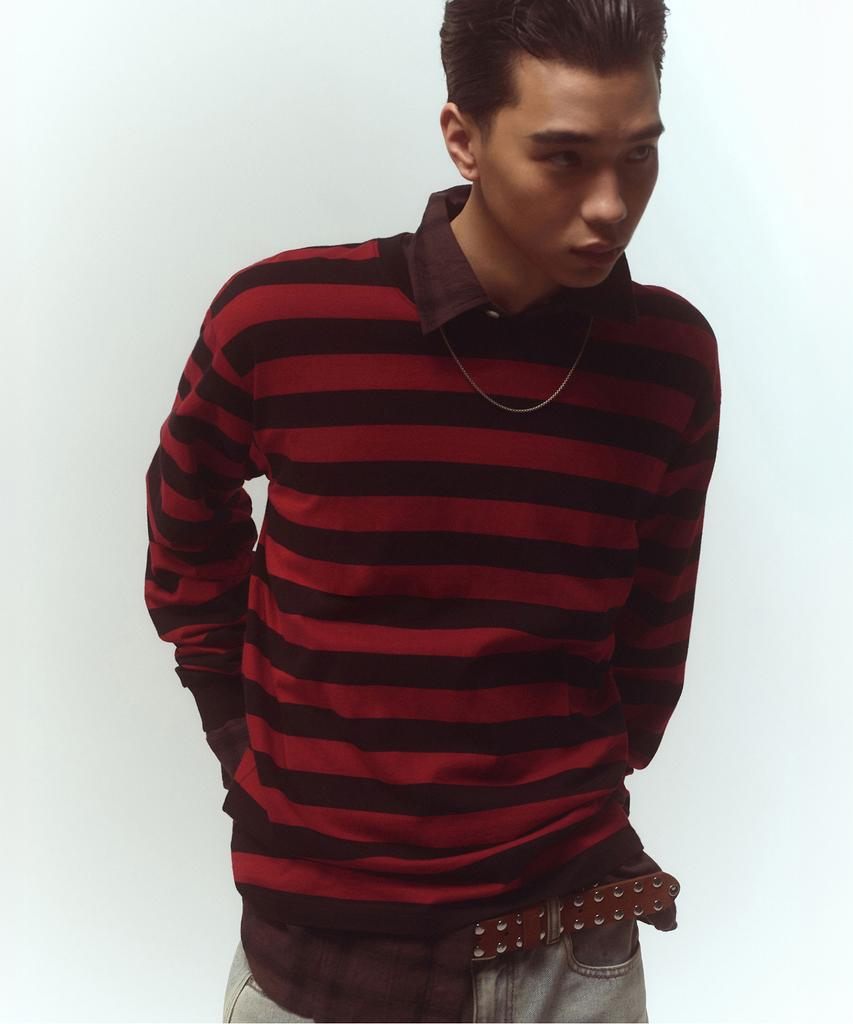 MUSINSA STANDARD Bold Stripe Long Sleeve T-Shirt [Black/Red]