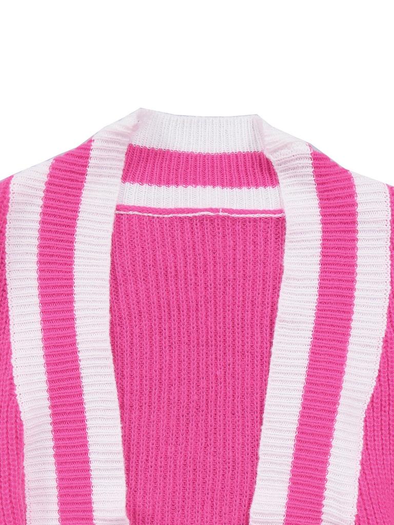 Plus Size Color Block Stripe Knit Cardigan - Women's Spring/Autumn Fashion 2025