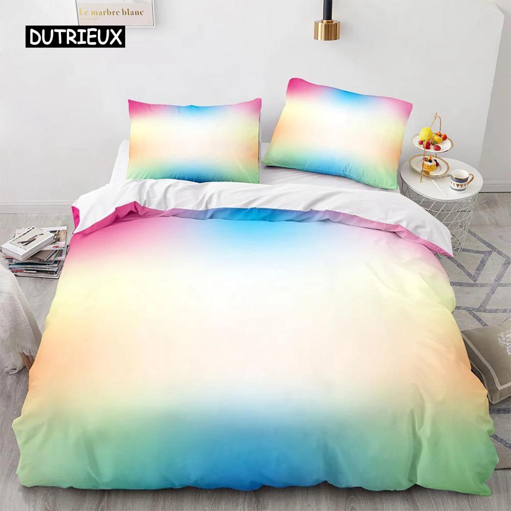 Rainbow Gradient Duvet Cover Set Queen Size Cute Bedding for Kids Girls Polyester Quilt Cover Single King Twin