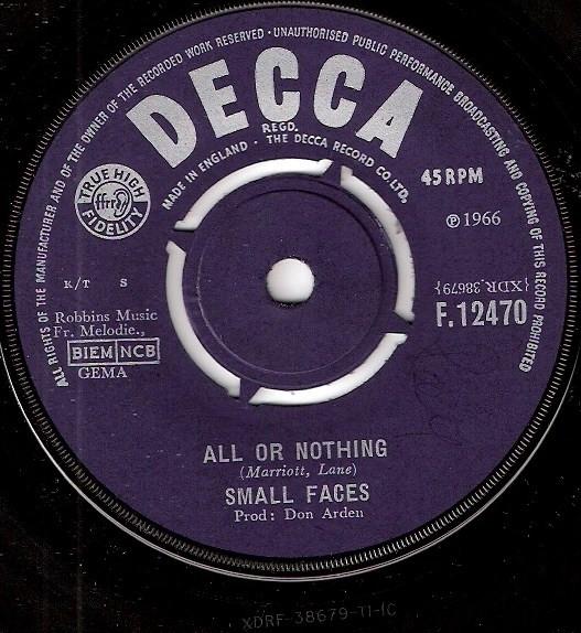 

7inch Record SMALL FACES - All Or Nothing / Understanding F12470 Decca 1966 UK Rock Used