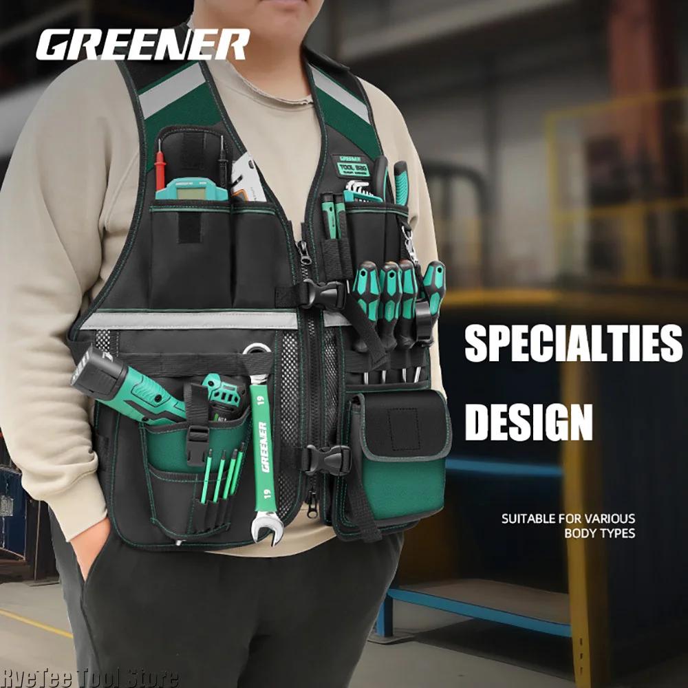 Greener Vest Toolbag Electrician Carpenter's Special Tool Pouch with Adjustable Shoulder Straps Maintenance Work Tools Packaging