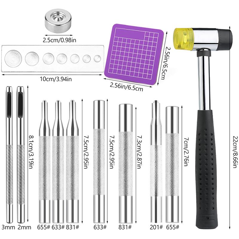 Fenrry 13Pcs/Set Snap Fasteners Installation Tool Kit DIY Buttons Rivets Press Studs Hand Punch Tool Set for Leather Crafts