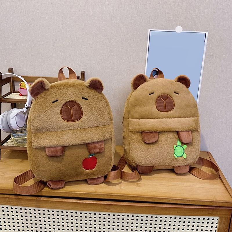 1Pc Kawaii Capybara Plush Backpack For Women Versatile Cartoon Funny Capibala Crossbody Bag Large Capacity Tote Bag