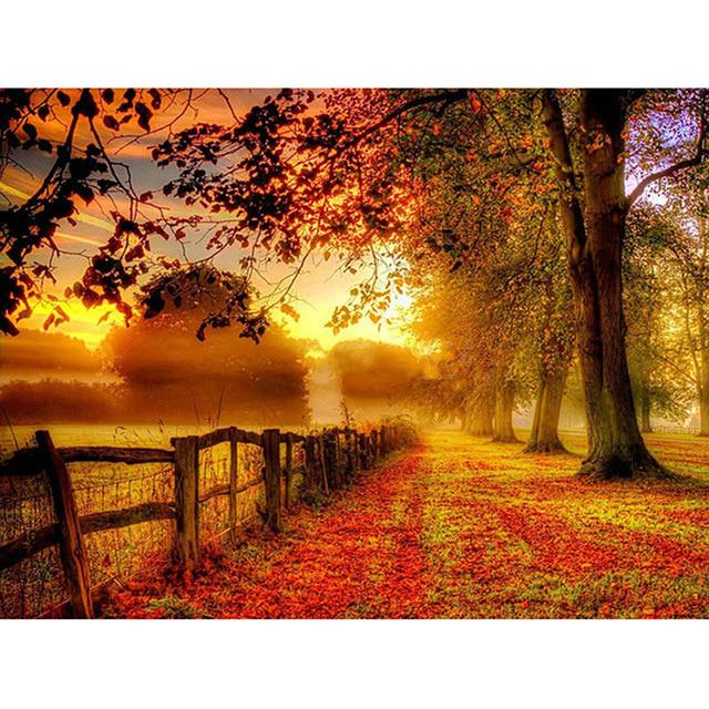 Pictură cu diamant 5D DIY, peisaj, copac de toamnă, broderie cu diamante, peisaj, imagine cu strasuri