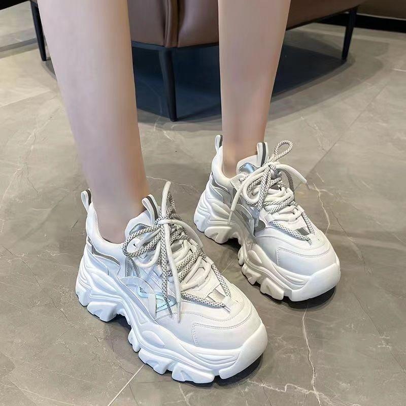 Cross Lace-up Dad‘s Shoes Female Spring Net Red Match Color Platform Shoes Heightening Sports Casual Shoes for Women