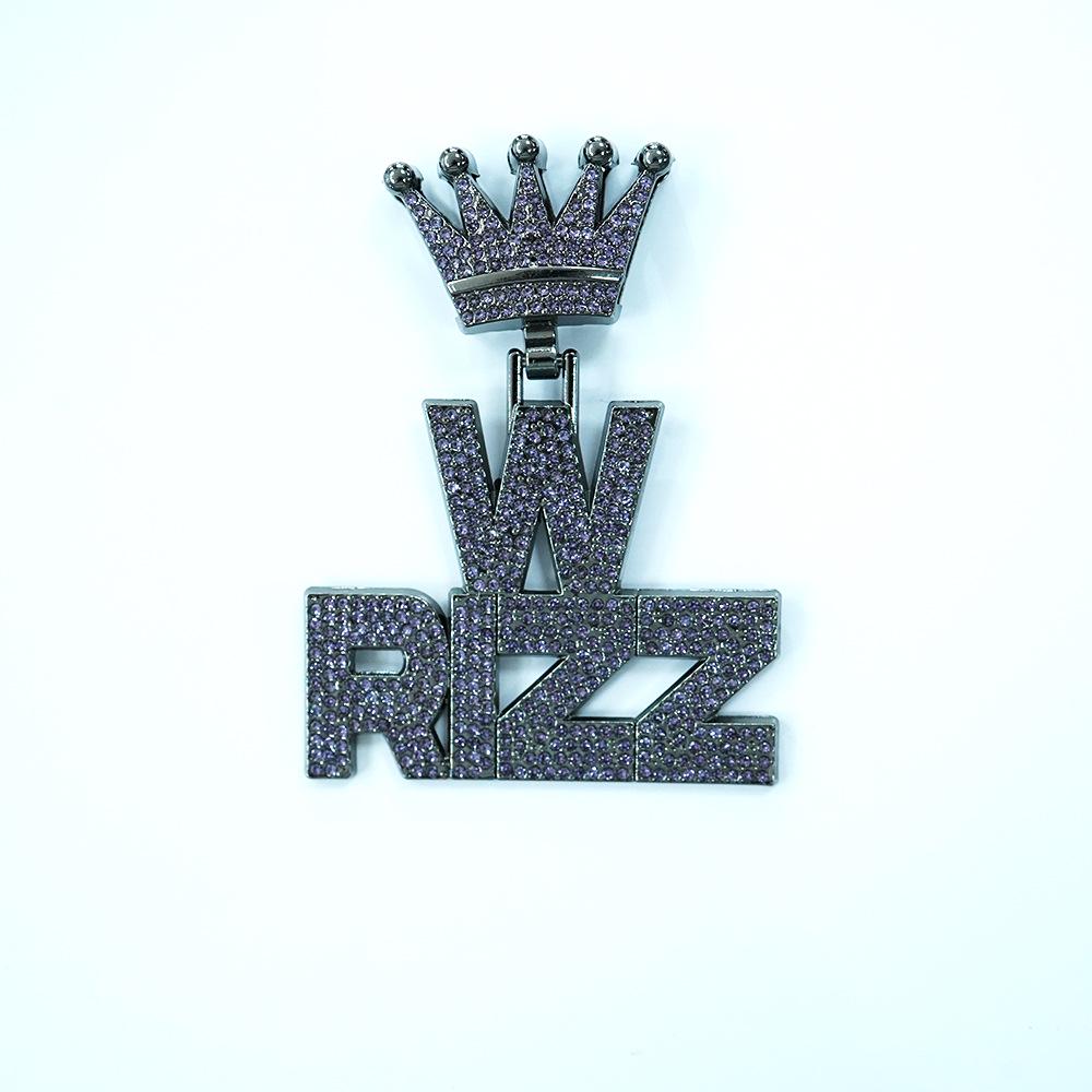 

Cuban Link Shiny Hip Hop Necklace with RIZZ English Letter Pendant Men s Choker