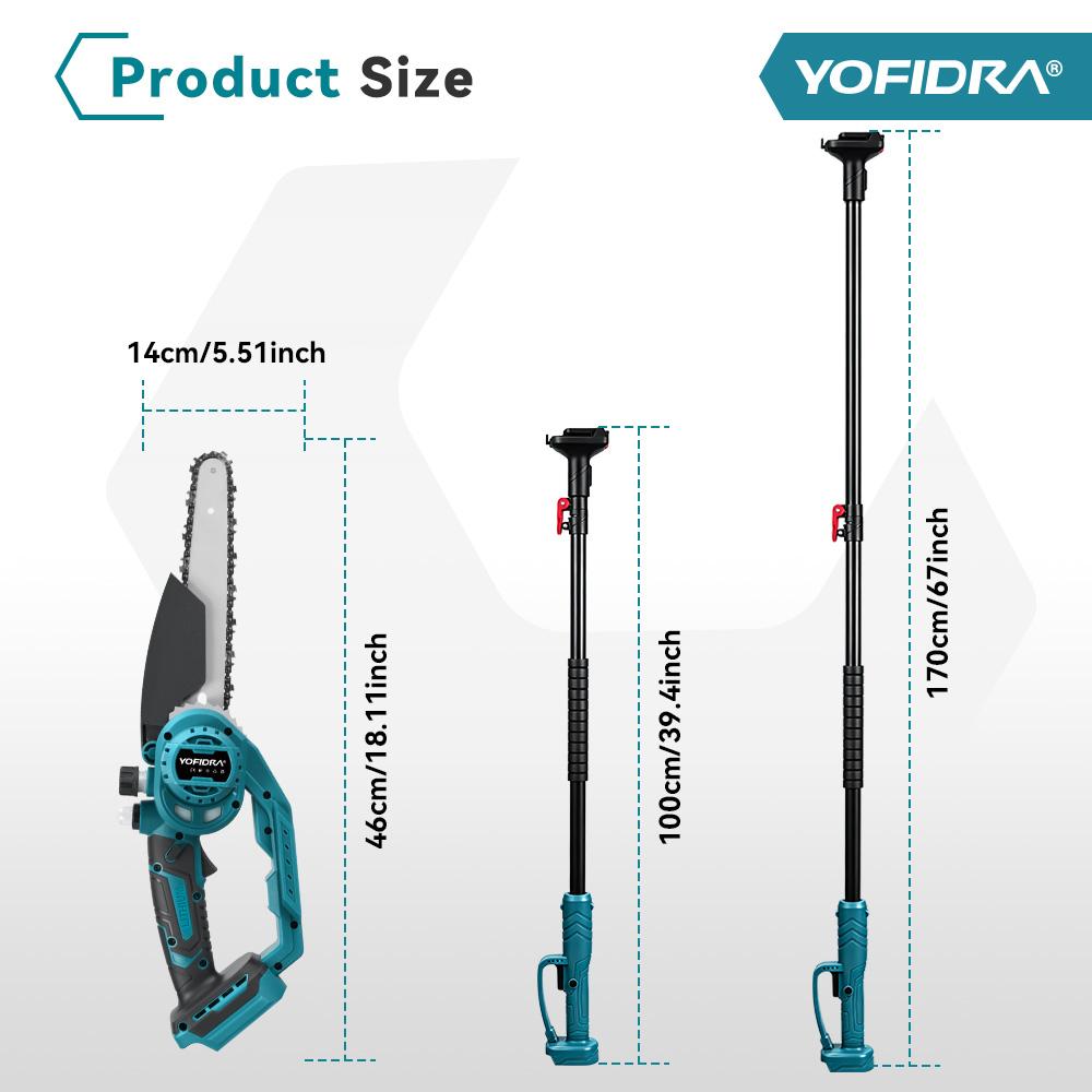 Yofidra Brushless 8Inch Telescoping Pole Electric Chainsaw High Branch Saw Garden Pruning Power Tool For Makita 18V Battery Pin